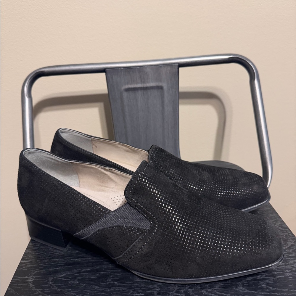 Ara Black Perforated Comfort Loafers Size 7.5 Work Shoe